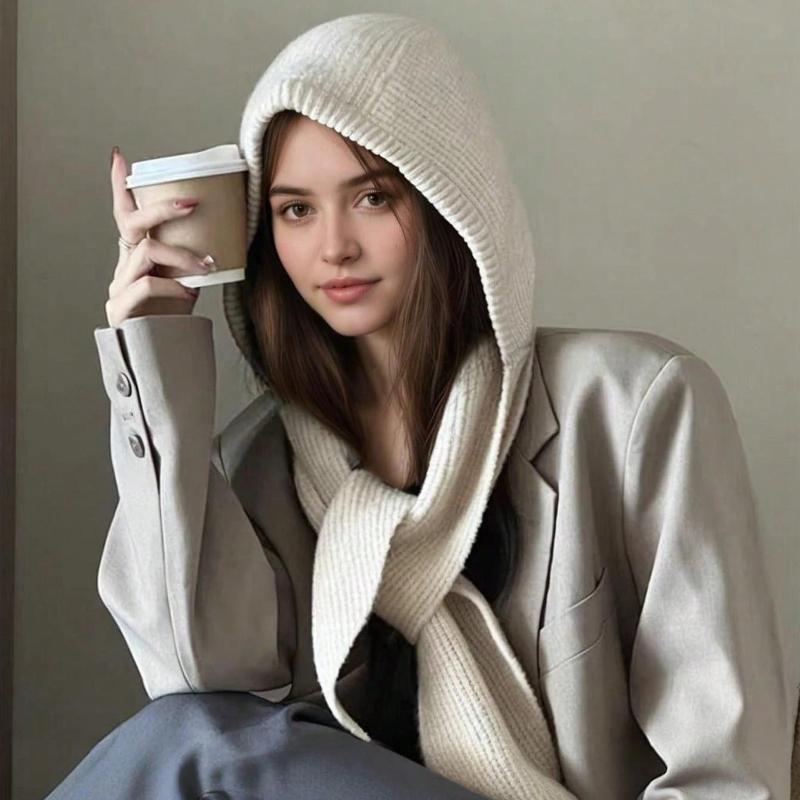 1pc Women's Fashion Versatile Beanie Hat,Autumn Winter Warm Knitted Ear Protection Hat for Women,Windproof Ski Beanie with Scarf