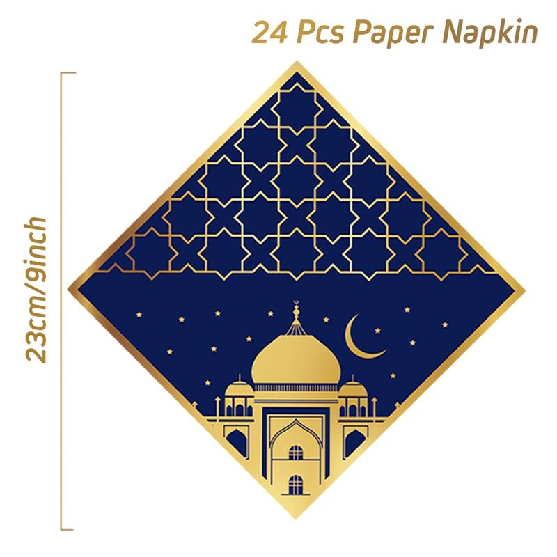 Blue Gold Eid Mubarak Ramadan Moon Festival Muslim Party Disposable Tableware Cups Plates Napkins Baby Shower Party Decorations