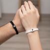 Hand-woven Black and White Cross Milanese Adjustable Bracelets – A Pair of Matching Couple’s Bracelets
