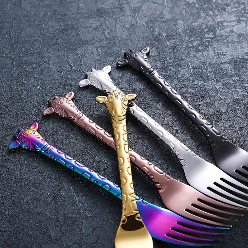 304 stainless steel dessert spoon fork stirring spoon creative cartoon giraffe cake ice cream coffee spoon fork