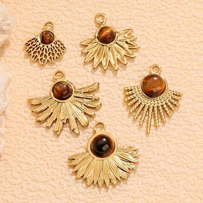 Retro Tiger Eye Pendant Charm In 18K Gold-Plated Titanium Steel