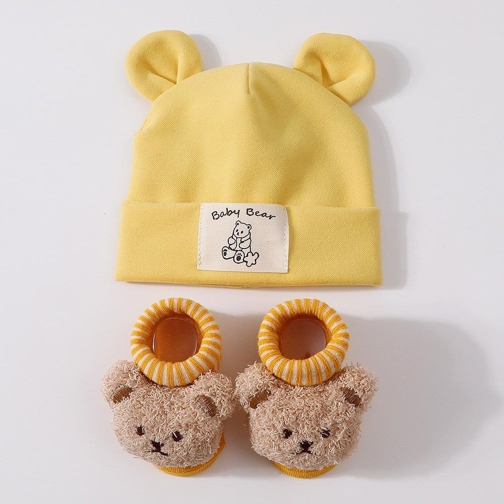 2Pcs/Set Warm Baby Hat Socks Set Soft Infant Cap Socks Cute Baby Turban Socks Autumn Winter
