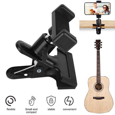Guitar Head Clip Mobile Phone Holder 360° Rotating Live Broadcast Stand for Mobile Action Cameras Tripod Desktop Music Ukulele