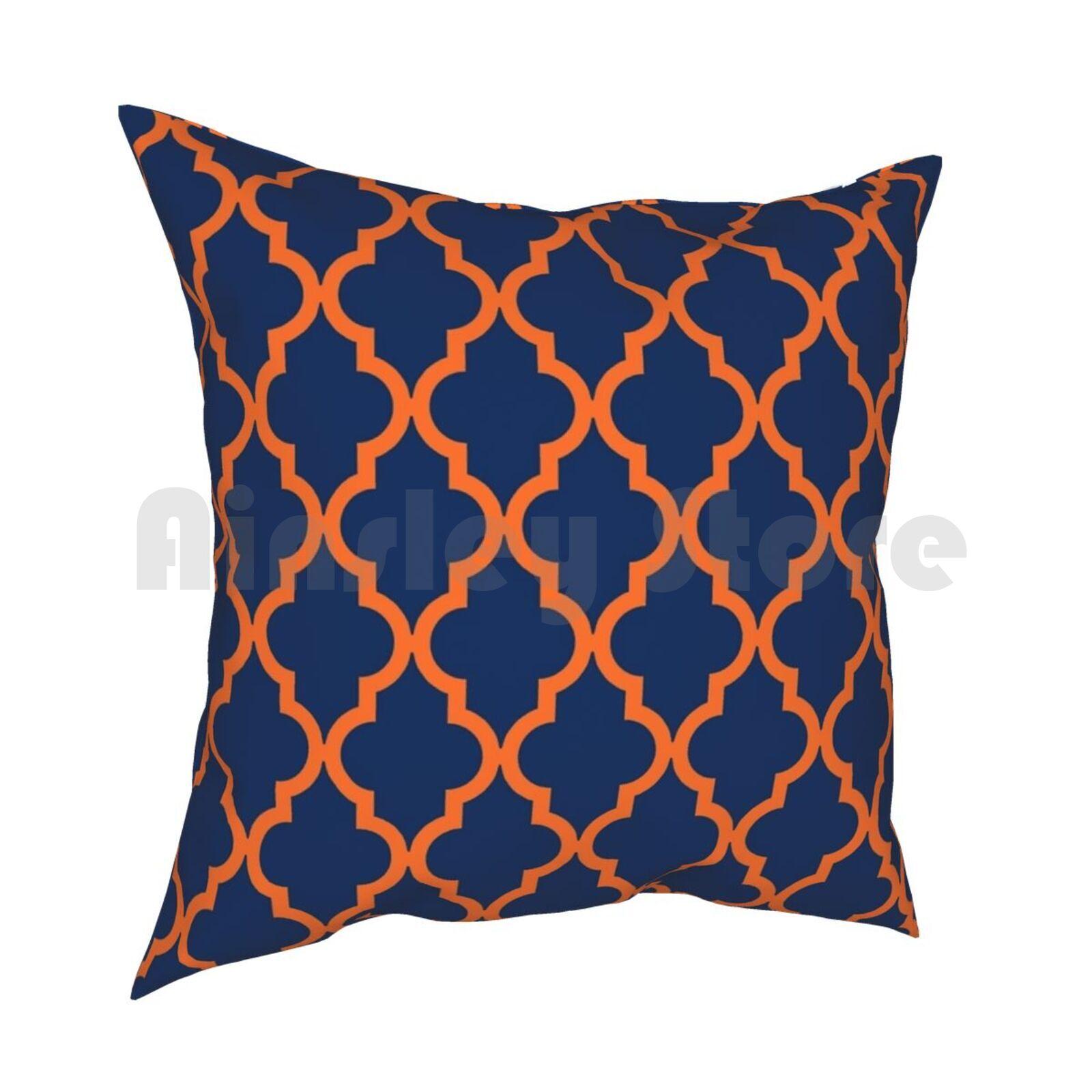 Moroccan Pattern  Navy Blue  Orange Pillow Case Printed Home Soft Throw Pillow Blue Moroccan Morocco Navy Orange 30x30cm 12x12in