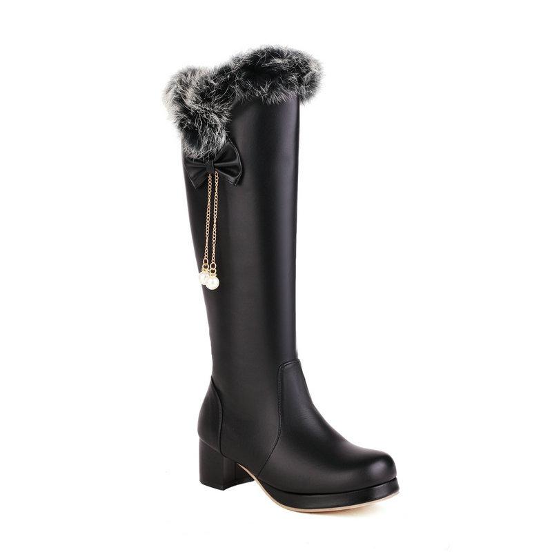 Women's long boots for autumn and winter new rabbit fur high-heeled high leg women's boots with plush cotton boots