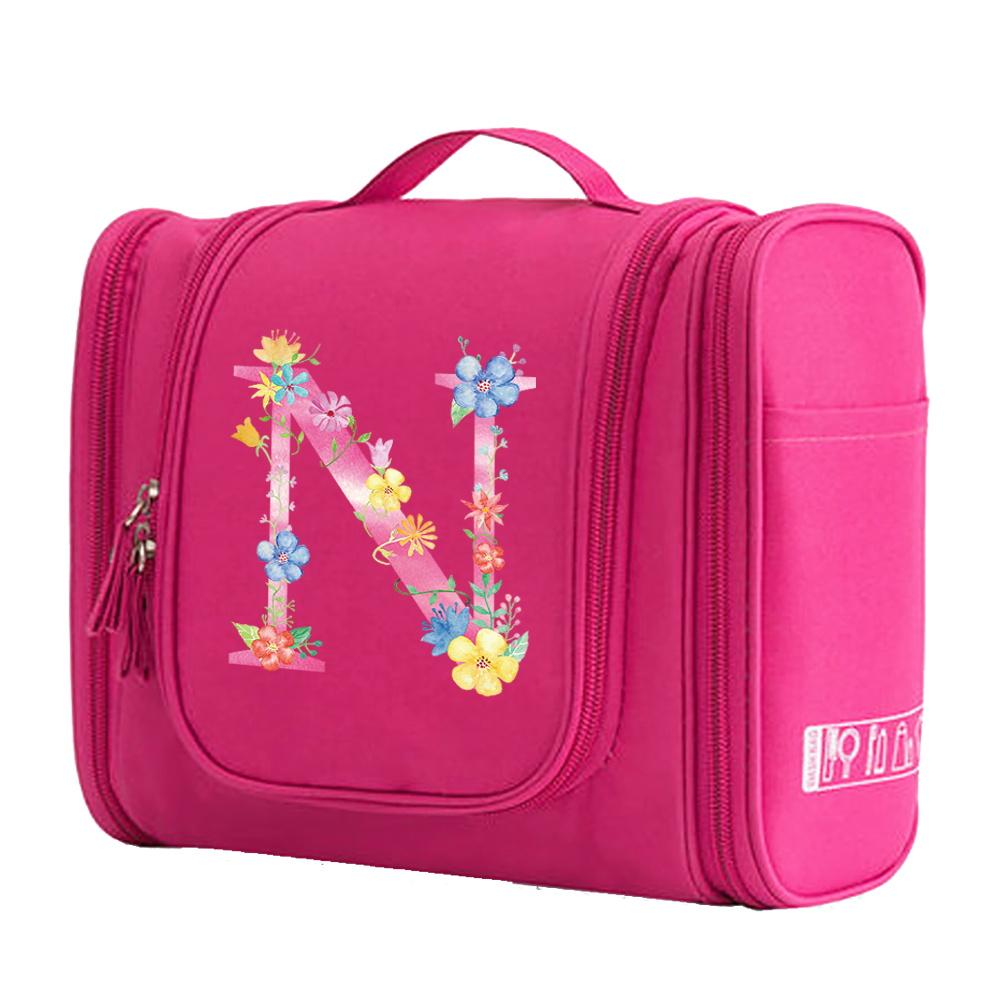 Travel Handbag Cosmetic Bags Make Up Case MakeUp Bag Wash Pouch Women Hook Up Organizer Pink Print Toiletry Accessory Storage