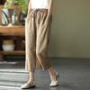 Women Casual Summer Cotton and Linen Harem Pant   Retro Elastic Waist Loose  Summer Solid Color Drawstring Pants