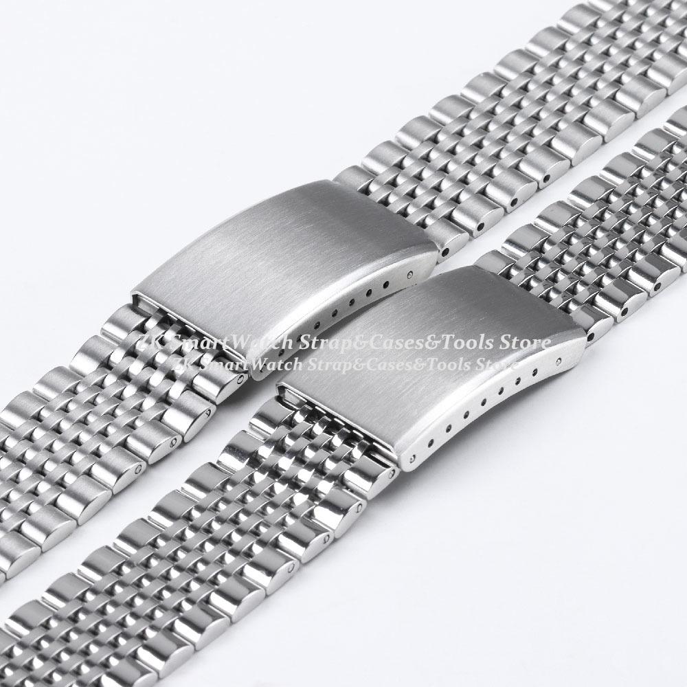 Curved End Stainless Steel Watch Strap 18mm 20mm 22mm for Jubilee Bracelet for Rolex Band Steel Strap Folding Buckle Accessories