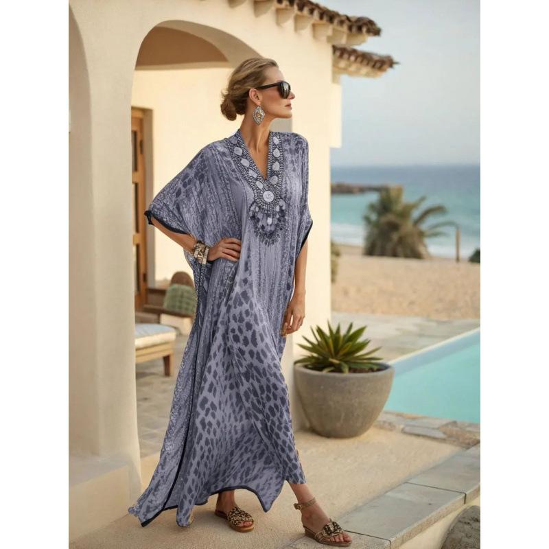 Printed loose vacation fashion seaside vacation new 3D printed dress loose robe S