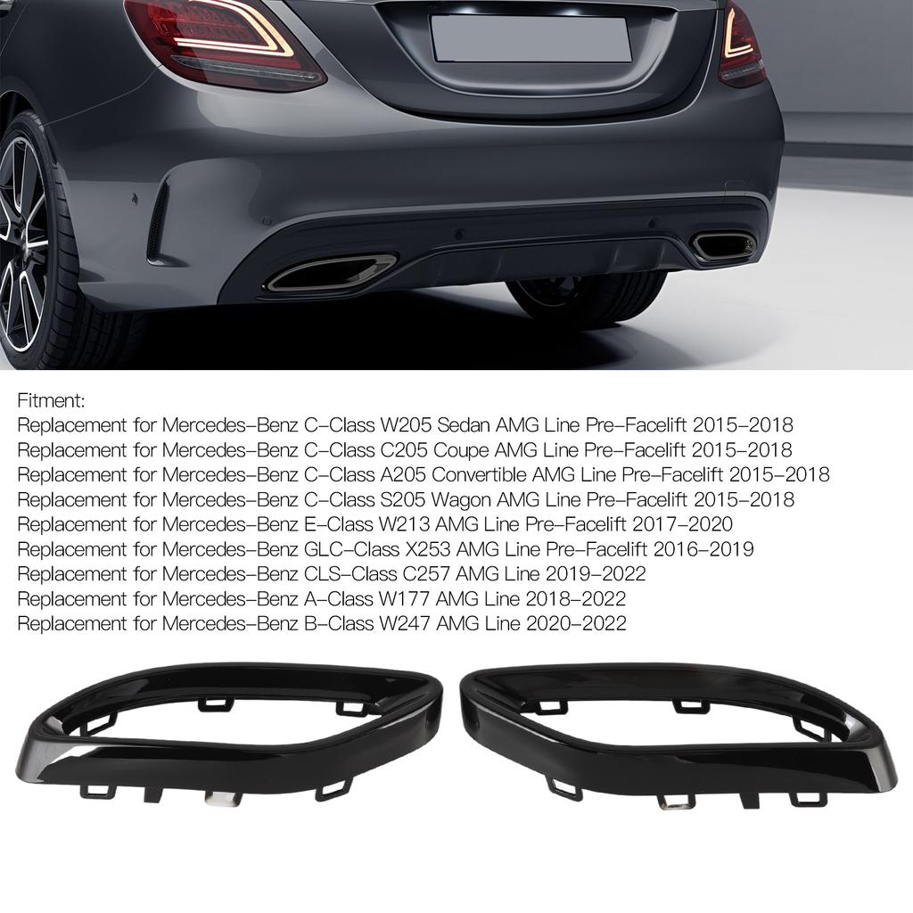 Exhaust Gloss Black Exhaust Tip Cover Trims Replacement for Mercedes‑Benz A B C E GLC CLS‑Class W177 W247 W205 W213 X253 C257