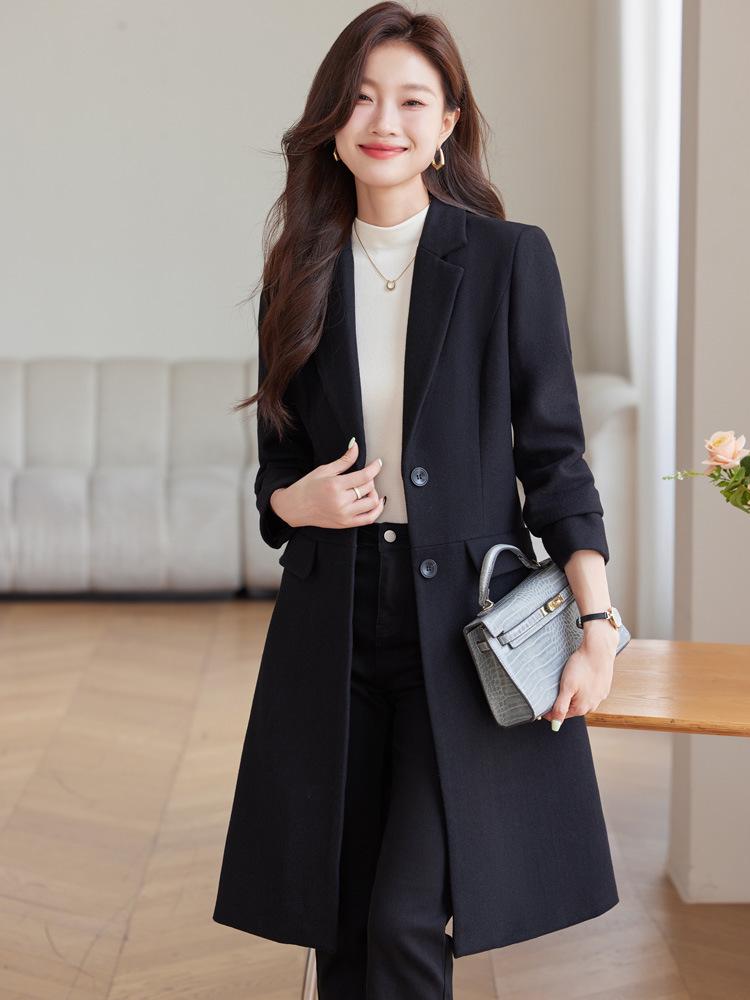 Women's High-End Two-Button Wool Tweed Suit Coat - Autumn/Winter 2024 Professional Trench Outerwear.