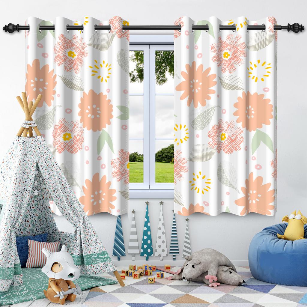 Wildflowers Floral Green Plants Window Curtains Blackout Washable Polyester Fabric Bedroom Living Room Home Decor Curtain 2 Pcs
