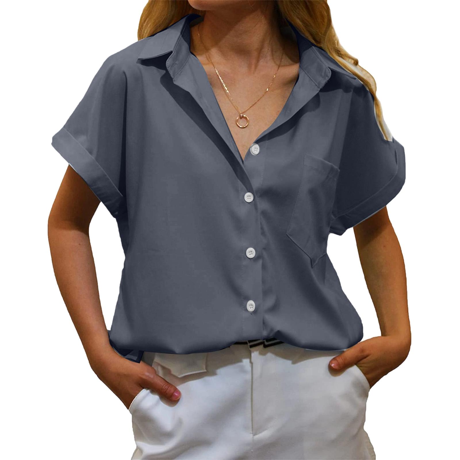 Women s Pocketed Short,sleeve T,shirt & V,neck Button,front Shirt L