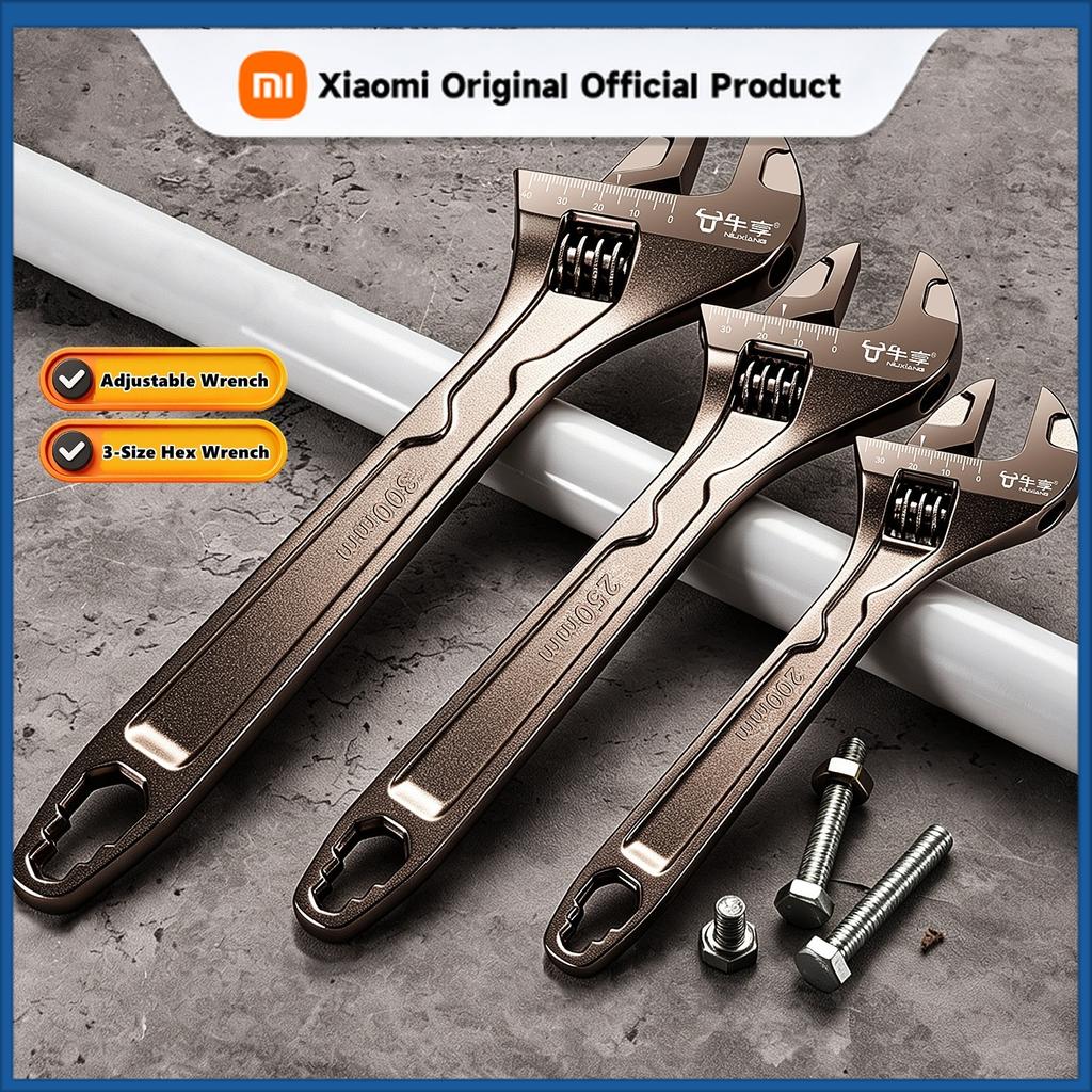 Xiaomi Adjustable Wrench Large Openin Long Handle Universal Spanner with Hex Wrench Carbon Steel Mechanical Workshop Hand Repair Tools