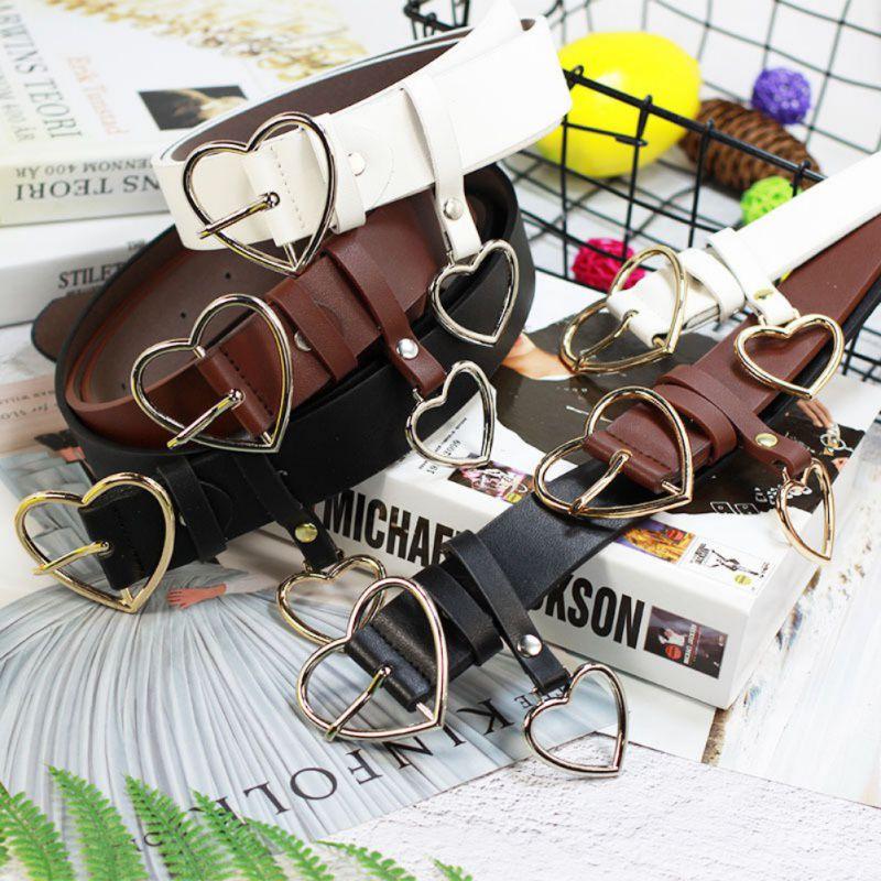 Korea Japan Style Soft Girl Love Heart Metal Buckle Pu Leather Belts Ladies Office Work Runway Belt