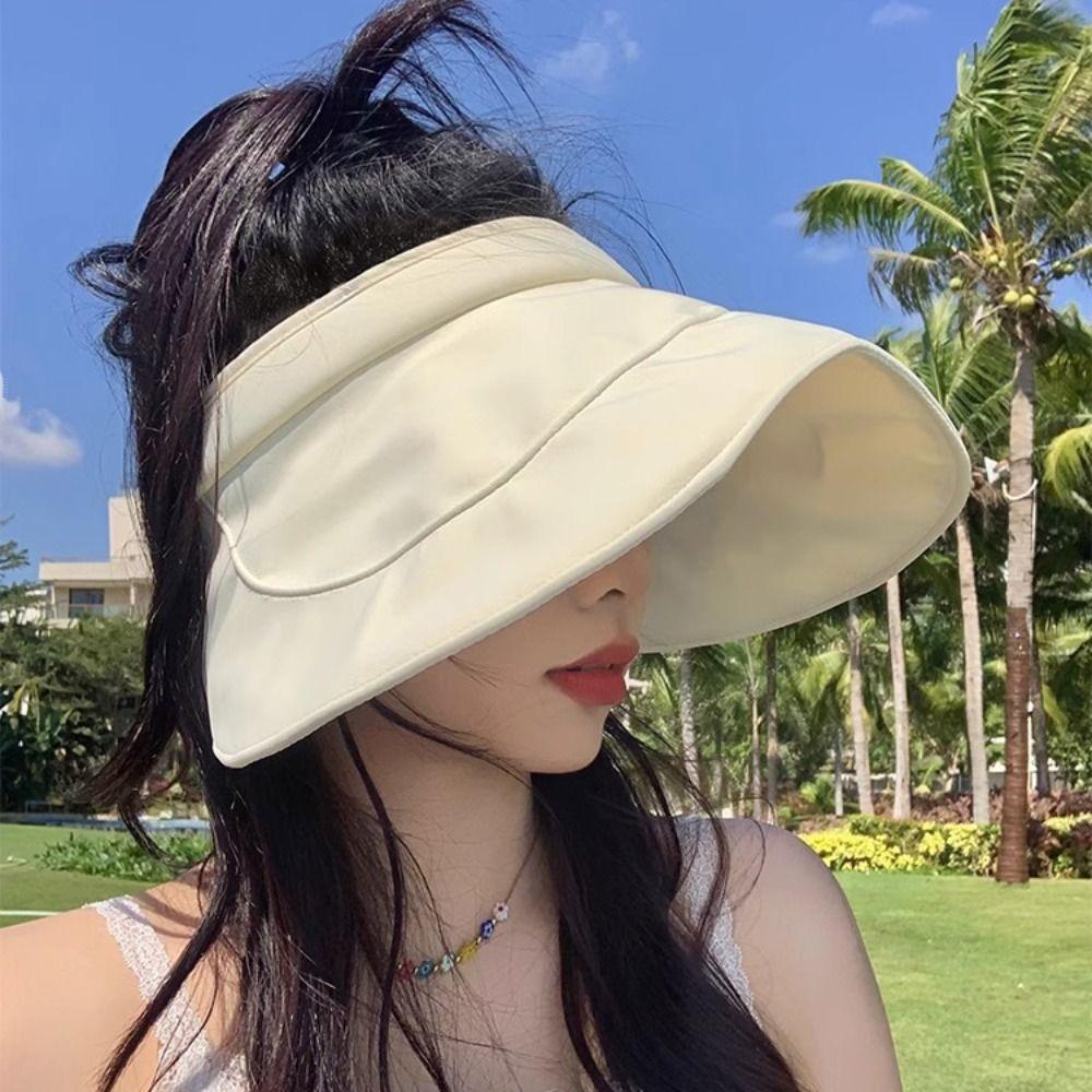 

Solid Color Empty Top Hat Sunscreen Female Sunshade Hat Foldable Sun Protection Hat Summer розовый