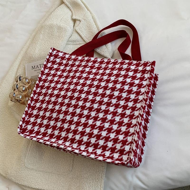 Large Capacity Houndstooth Bag for Women New Fashion Versatile Tote Bag for Women Ins Student Canvas Shoulder Bag