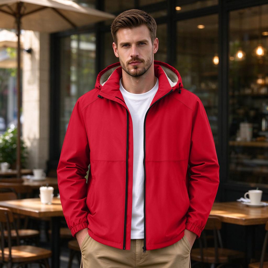 Men's Hooded Windproof Outdoor Jacket, -Lined Thickened Casual Sports Coat