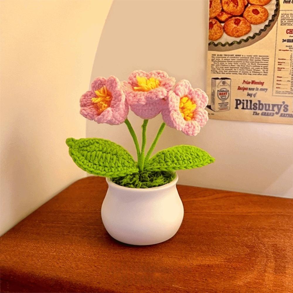 Hand Knitted Crochet Flower Doll Artificial Flower Potted Plant Wool Knitting Doll Forget-me-not Lily of The Valley