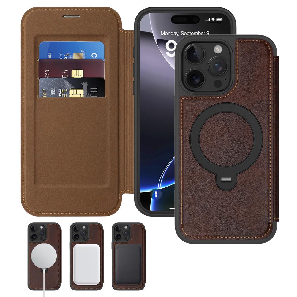 KEYSION PU Leather Flip Wallet Case for iPhone 11 12 13 14 Pro Max 14 Plus Cards Slots Magnetic 360 Ring Stand Phone Back Cover