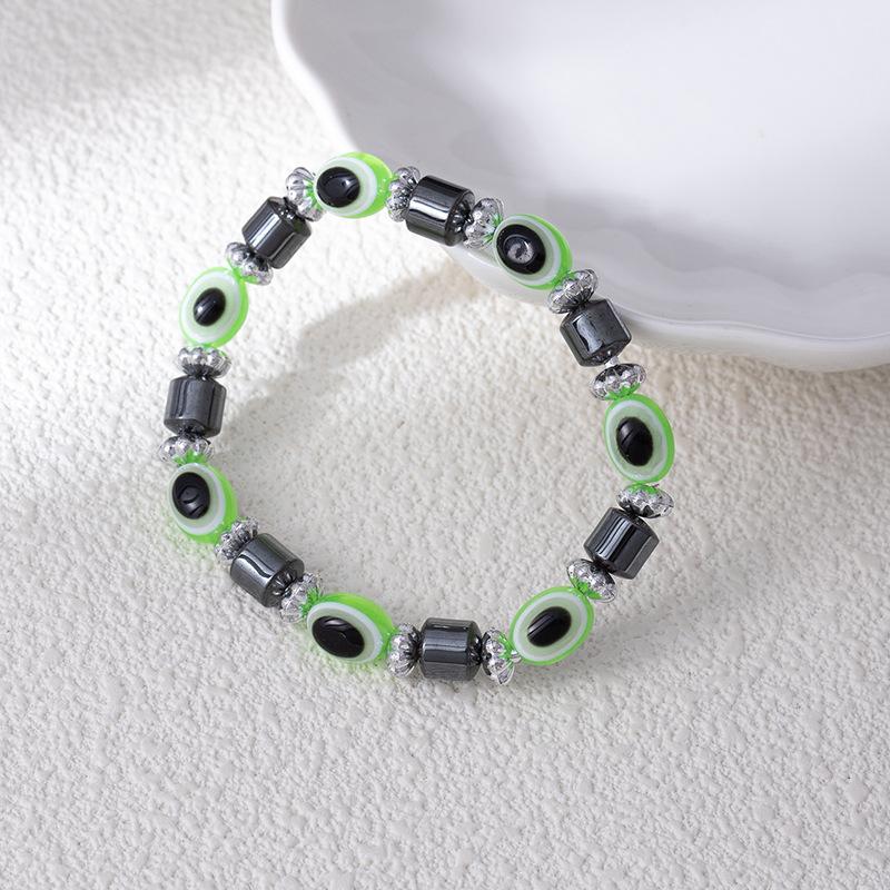 Vintage Handmade Colored Turquoise Beads Devil'S Eye Bracelet Fashion Personality Beaded Eye Elastic Bracelet