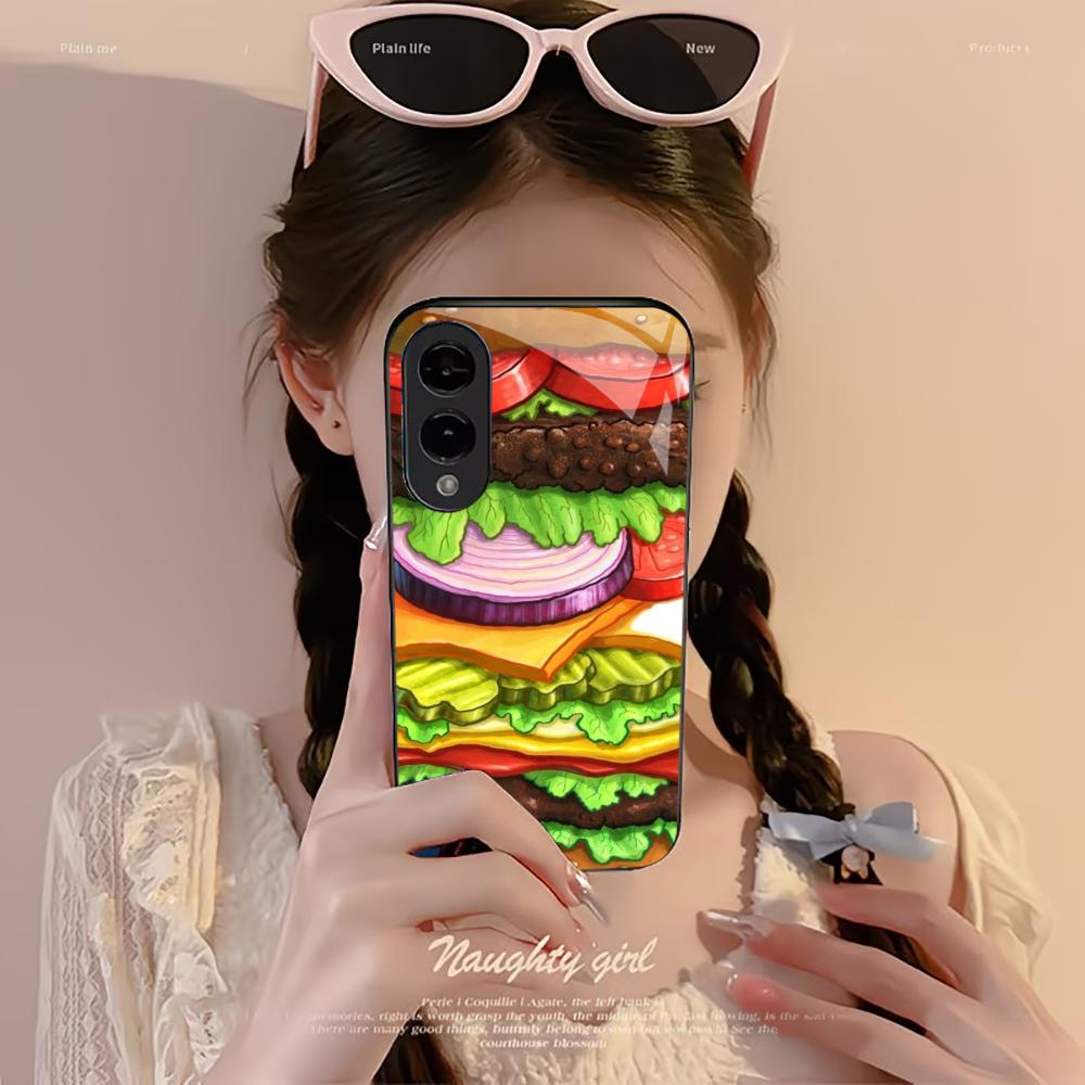 Super Burger Schutz Hülle Exquisite High-End Handyhülle Glas Handyhülle für Samsung Galaxy S26 S25 S24 S23 S22 S21 FE, Ultra, Plus