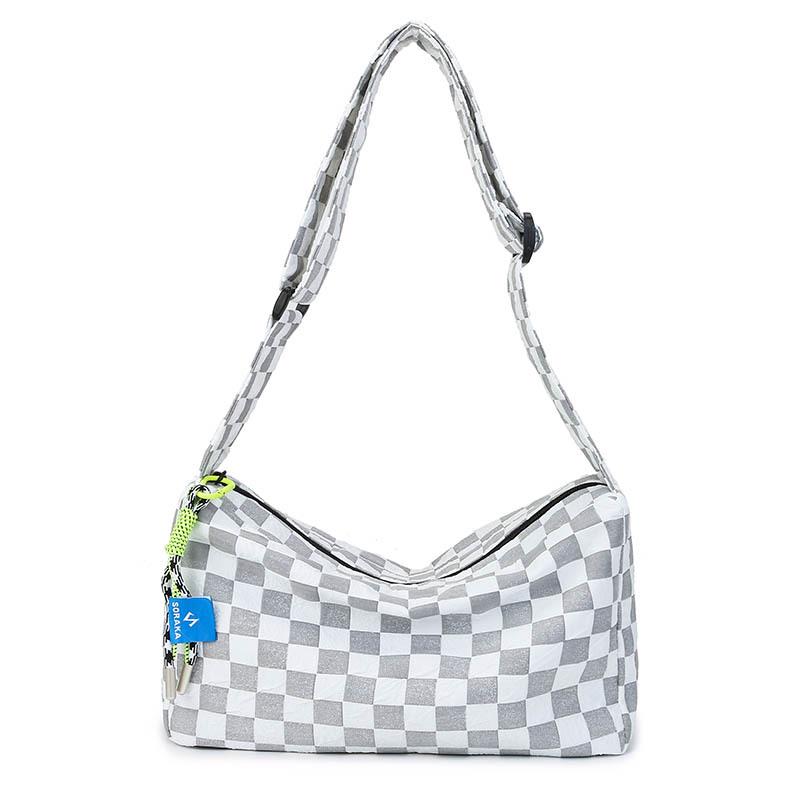 Plaid Large Capacity Crossbody Shoulder Bag with Wide Strap