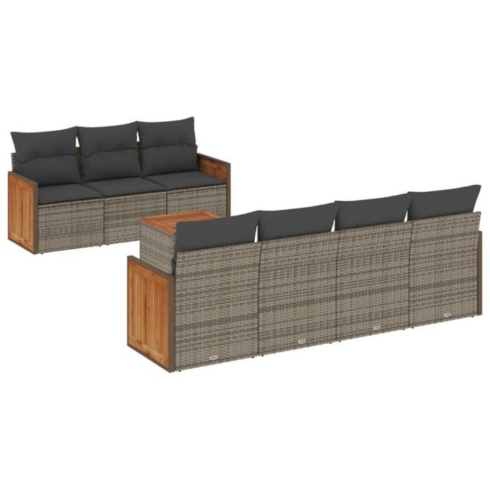 VidaXL Salon de Jardin avec Coussins 8 pcs, Canapés de Patio, Ensemble de Meubles, Mobilier de Terrasse Extérieur, Gris 3259890