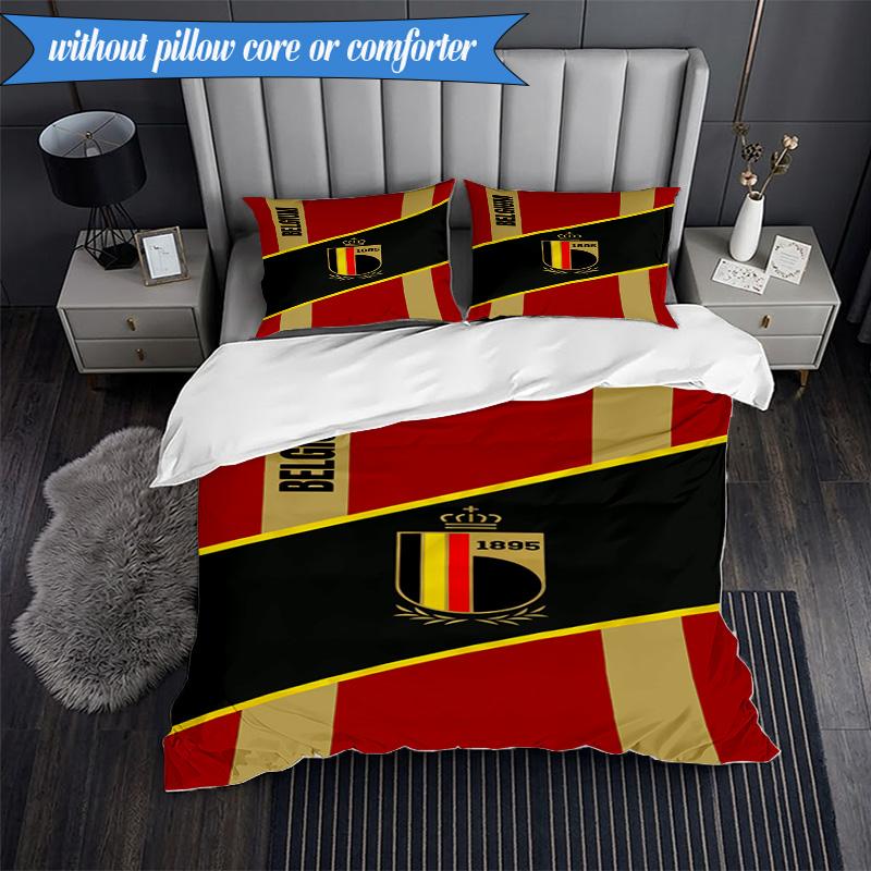 3PCS Belgian Football Association Emblem Bedding Set 2D Printing (Includes 1 Duvet Cover + 2 Pillowcases Coreless), Bedroom decor,Fan gift