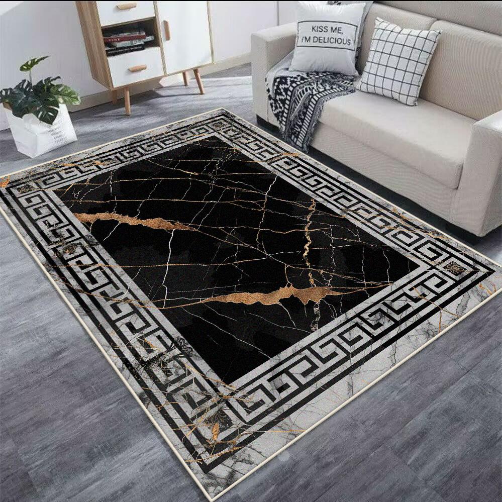 

Легкая роскошь Черный КОВЕР ДЛЯ ГОСТИНОЙ Нескользящие ковры Ковер с мраморным узором Современный ковер с мраморным узором Коврик для журнальных столиков 60x90cm