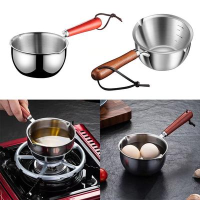 Stainless Steel Oil Sprinkling Small Pot with Wooden Handle Hot Oil Household Kitchen Multifunction Milk Pot