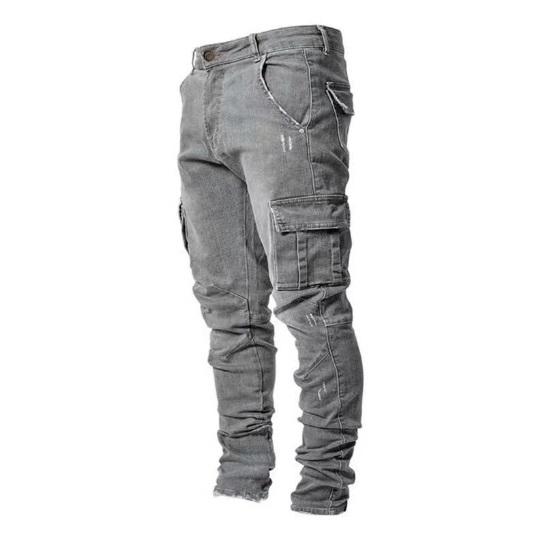 

Стрейчевые джинсы для мужчин с боковыми карманами для похудения, облегающего и плотного кроя S серый