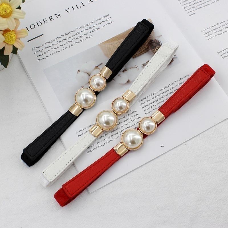 Sweet Pearl Elastic Waistband for Women - Versatile Thin Leather Belt for Skirts & Coats