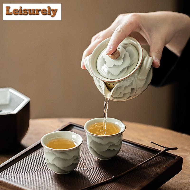 200ml Ru Kiln Treasure Bottle Teapot Japanese Mountain Like Flower Hand Held Pot Tea Making Kettle Tea Ceremony Supplies Gift