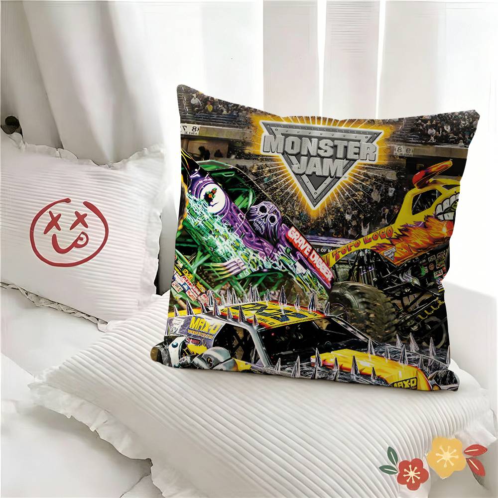pc Monster Jam Monster Truck Cartoon Pillow Case Fashion Square Pillowcase Bedroom Sofa Room Ins Decoration Leisure