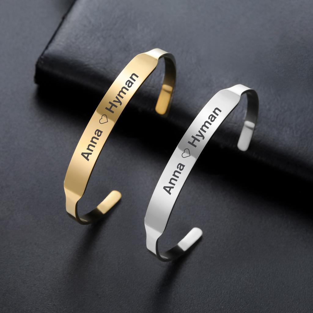 Customized Open Bangle Engraved Name Sentence Logo Bracelet Personalized Stainless Steel Jewelry Men Women 2026 New Year Gifts