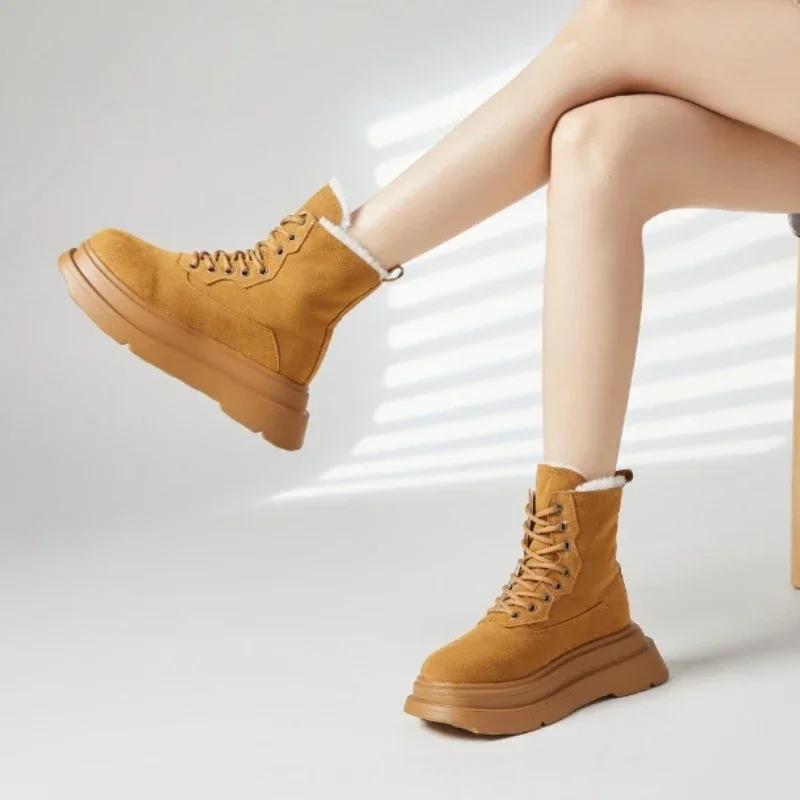 Winter Warm Boots Women 2024 New British Style Lace Up Women's  Non-slip Thick Sole Motorcycle  Fashion Hiking