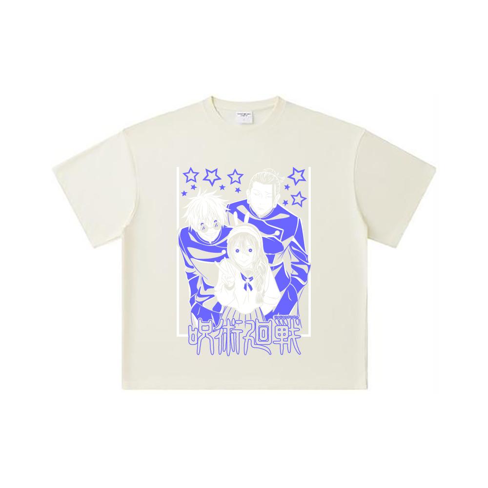 

260 GSM Double Yarn 32 Count 100% Cotton Jujutsu Kaisen V54 Print Unisex Heavy Cotton T Shirt S абрикосовый