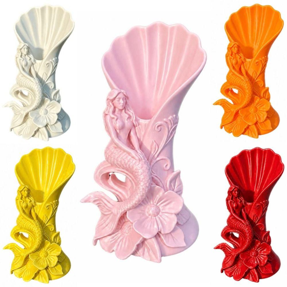 3D Printing Mermaid Shell Vase Elegant Minimalist Desktop Decorative Vase Creative Modern Floral Display Container Gift