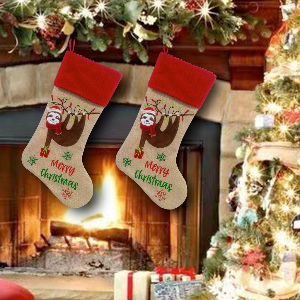 Chaussette de Noël Brodé avec Applique pour Décoration d'Arbre