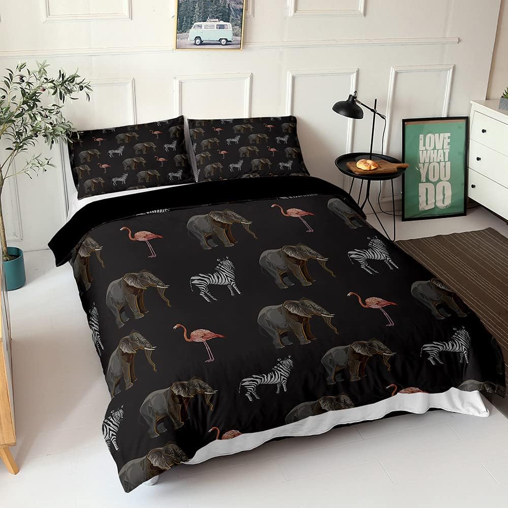 Elephant Print Bedding Set for Kids Adults,Microfiber Duvet Cover Grassland Animal Elephant Giraffe Quilt Cover with Pillowcases