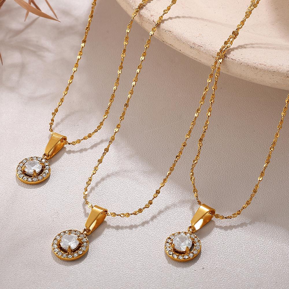 Fashion Sweet Wind Inlaid Zircon Color Necklace Stainless Steel Gold-Plated Light Luxury Versatile Collarbone Chain