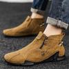 Men's Autumn and Winter Plus Size Fashion Zipper British Leather Boots Non-Slip Casual Boots Fashion High-Top