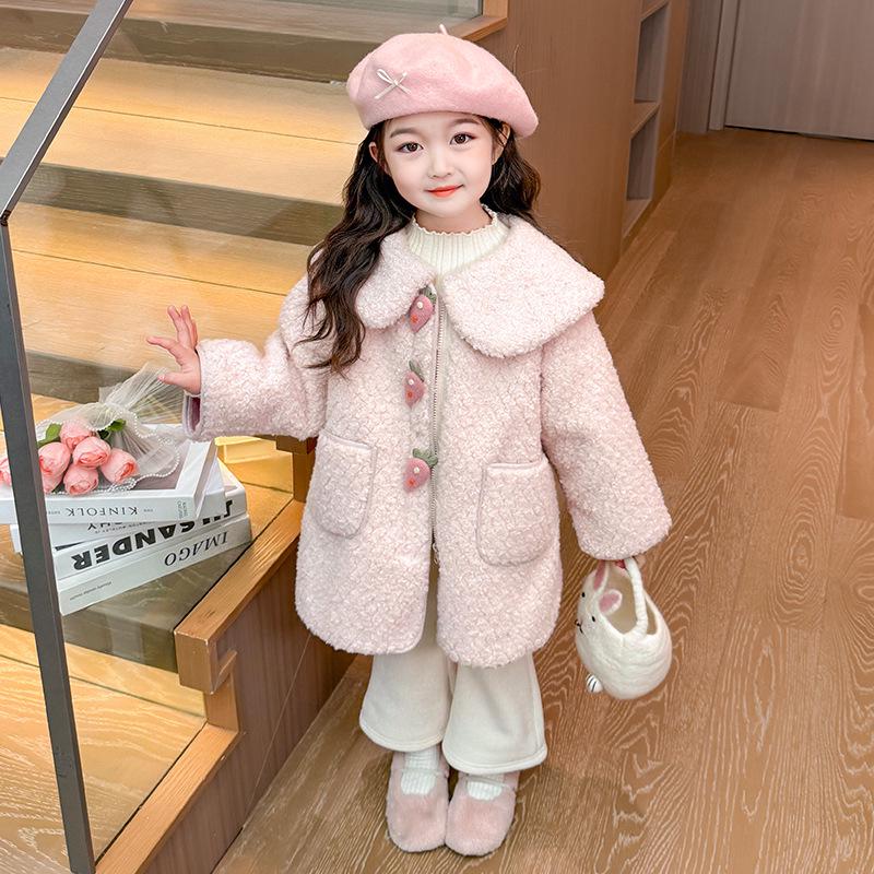 2025 Girls' Lambswool Fleece-Lined Sweater Coat for Autumn & Winter