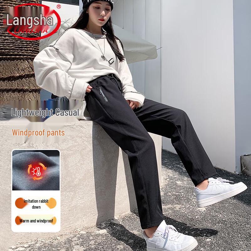 

LANSWE Women s Fleece-Lined Windproof Slim Straight Pants XL