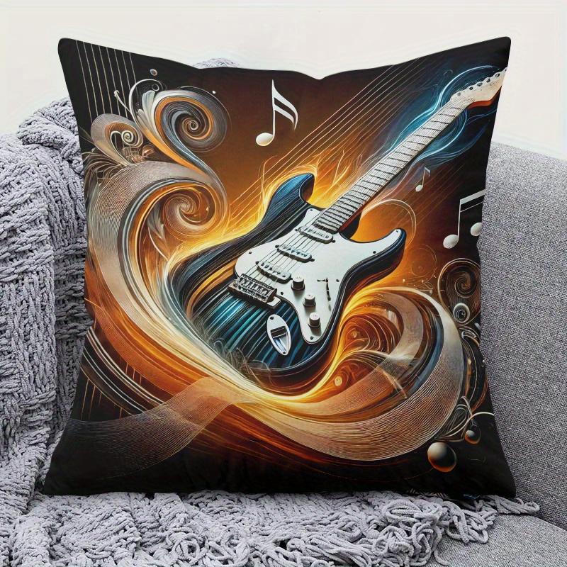 Pillowcase Pc Electric Guitar Melody Printed Holiday Theme Cushion Cover with Hidden Zipper Suitable for Sofa Living Room