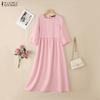 ZANZEA Women Square Collar Summer Casual 3/4 Sleeve Long Dress