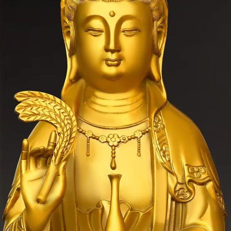 Feng Shui Buddha Copper Guanyin People Ornaments Sitting Lotus Goddess of Mercy Decor