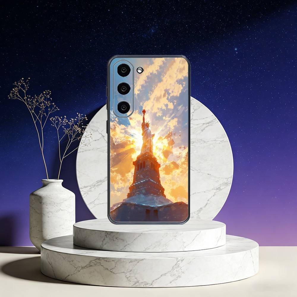 America USA Flag S-Statue Liberty Phone Case For Samsung Galaxy A73,A72,A71,A70,A53,A52,A51,Others Soft Black Cover