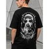 Men's Oversized Black Short Sleeve Tee with Gothic Vampire Graphic Print, Crew Neck Relaxed Fit Soft Cotton Streetwear for Daily Wear